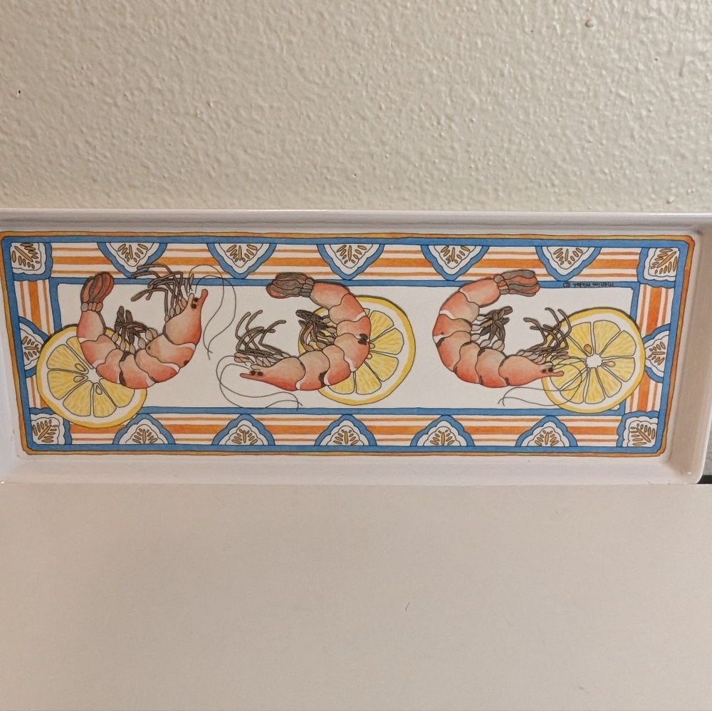 Colorful Melamine Shrimp and Lemon Serving Tray 1990s
